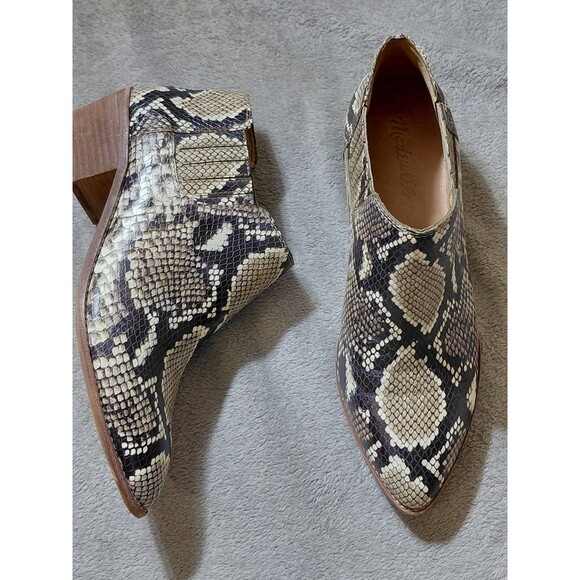 Madewell Womens Chelsea Ankle Boots Size 8.5 Brown Snake Embossed Leather Low - Picture 4 of 13
